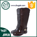 women red leather over knee rain boots with fur lining B-888